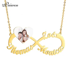 Ожерелье с именной табличкой бесконечности в форме сердца из нержавеющей стали, персонализированные ожерелья с именем и цветной фотографией для женщин и мужчин, ювелирные изделия для пар