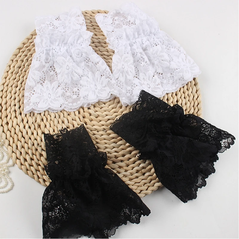

Women Single Layer Floral Lace Wrist Cuffs Ruffled Flared Detachable Fake Sleeves Wedding Sunscreen Fingerless Gloves
