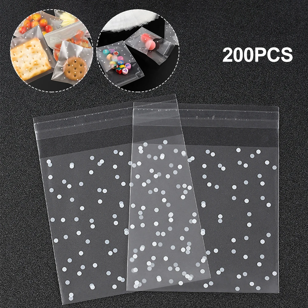 

200Pcs Plastic Cookie Bags Transparent OPP Dot Bags Treat Storage Bags for Chocolate Candy Biscuit Wedding Party Supplies