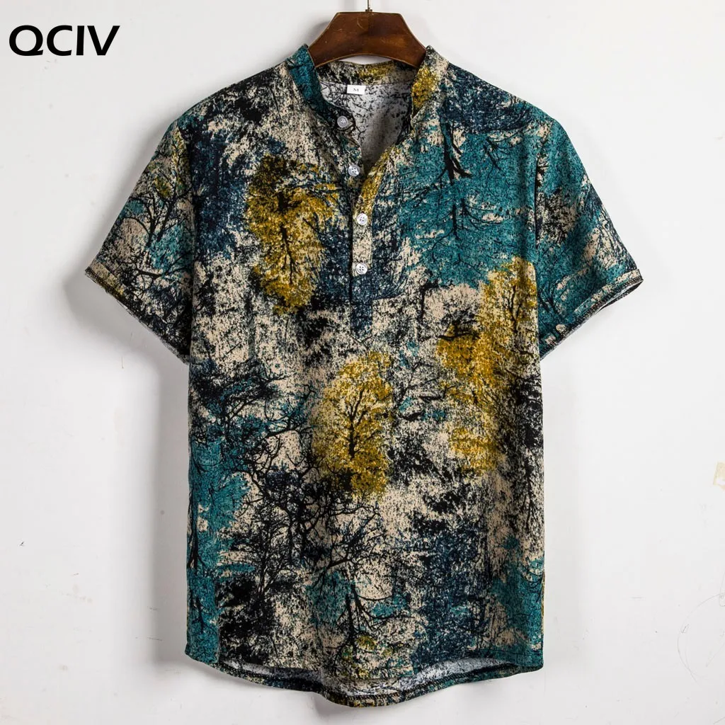 

Mens Ethnic Short Sleeve Casual Cotton Linen Print Hawaiian Shirt Blouse ropa hombre elegante camisa hombre