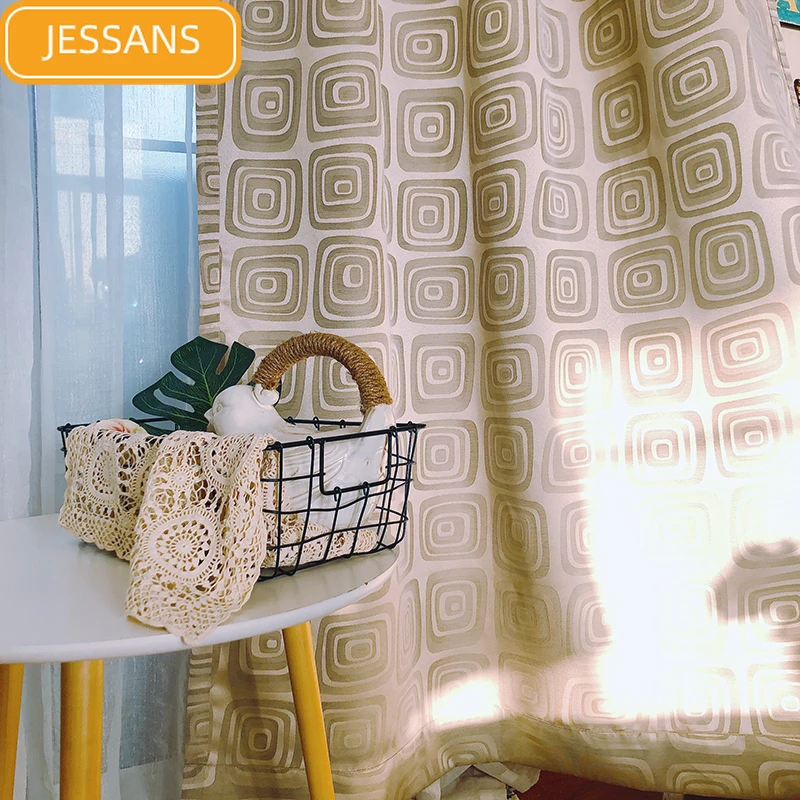 

Nordic Light Luxury Geometric Graphic Printed Blackout Curtains for Living Room Bedroom Balcony Bay Window Finished Product