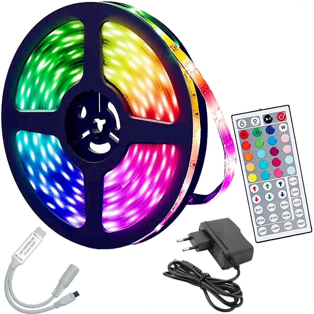 

LED strips change color 16 feet (approximately 5.0 meters) flexible 5050 RGB LED light kit with power supply and 44-key remote