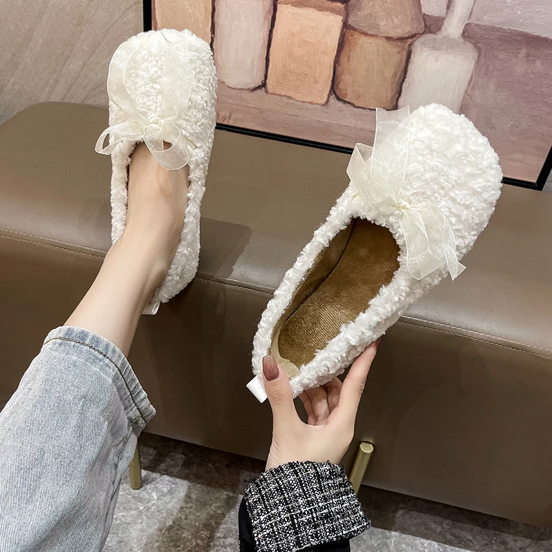 

Женская утепленная обувь с бантом, однотонная теплая обувь из хлопка и бархата в Корейском стиле, зима 2021