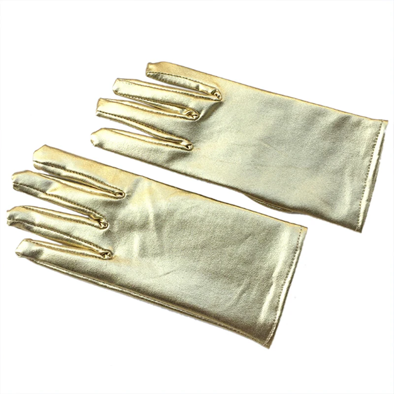 

Women Wet Look Fake Leather Metallic Glove Sexy Wrist Length Latex Gloves Evening Party Stage Performance Mittens 1 Pair