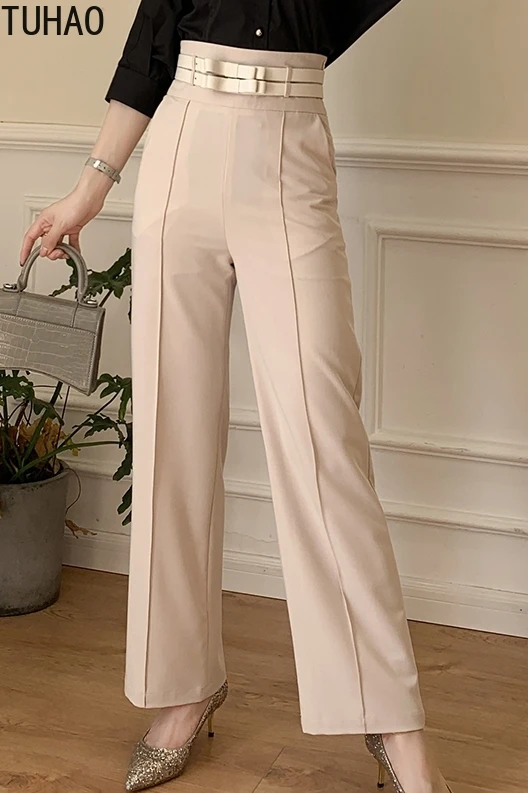 

TUHAO Women Elegant Office Lady Pants Trousers Hight Waist 2020 Spring Summer Professional Wide-leg Trousers Female OL Pant WM36