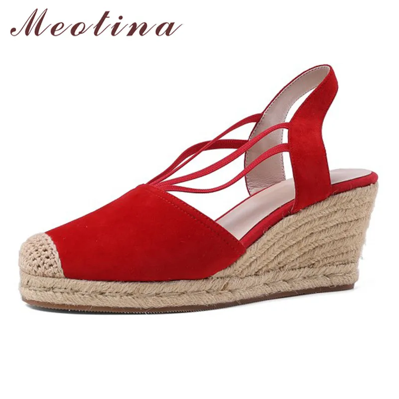 

Эспадрильи Meotina, туфли-лодочки на танкетке и высоком каблуке, женские замшевые туфли-лодочки, обувь с круглым носком для вечеринки, красные, ...
