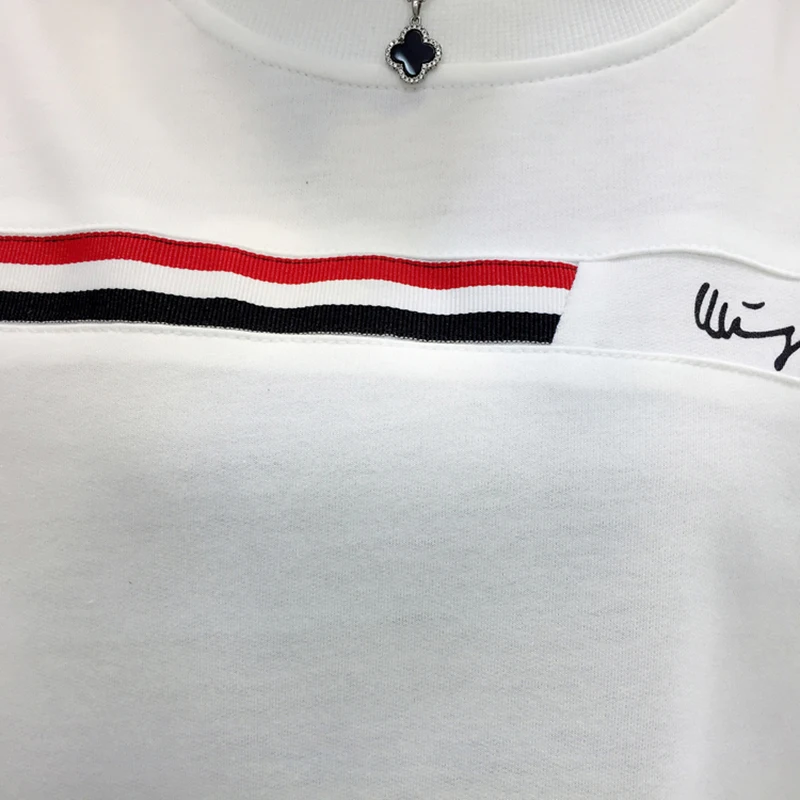 

Letter Print Stripe Sweatshirt Women Pullovers 2021 Autumn Winter Korean Fashion Plus Size Woman Clothes Long Sleeve Sweat Femme