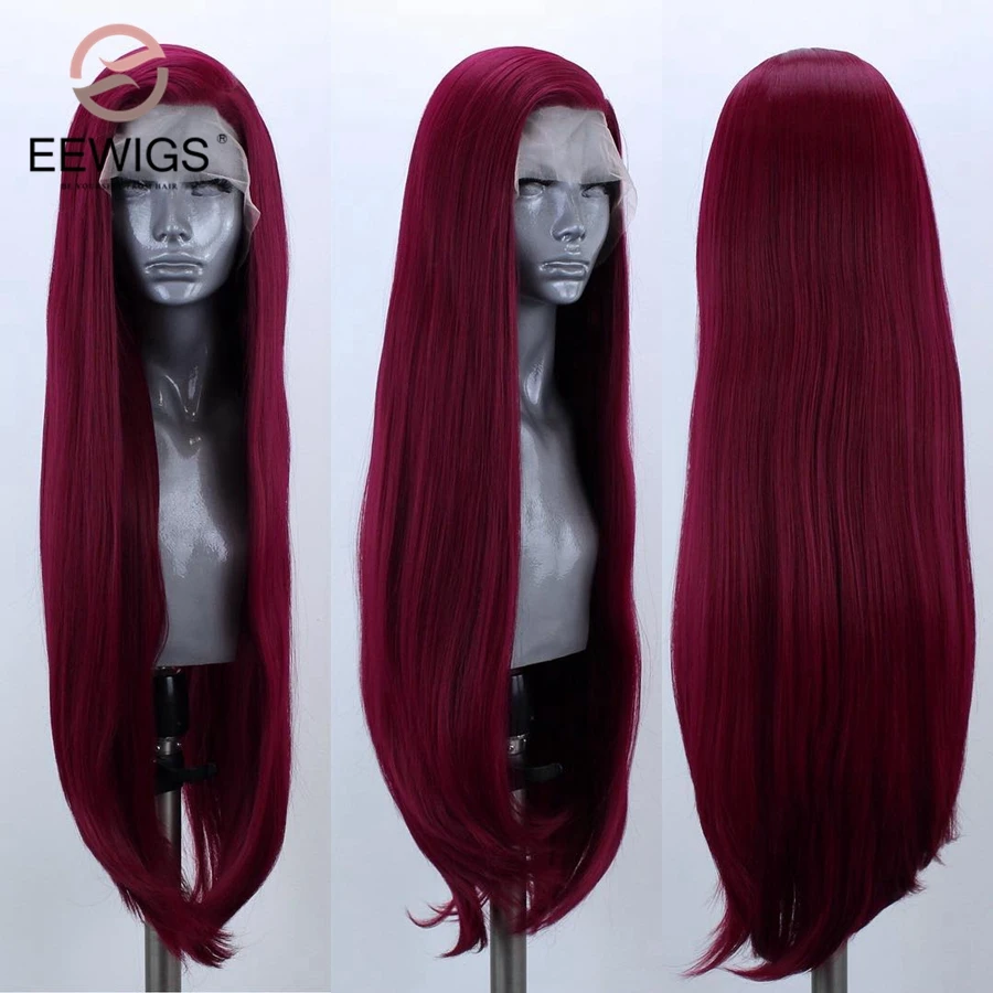 EEWIGS Ombre Парик Фиолетовый Синий Серый прямой синтетические кружева фронтальный