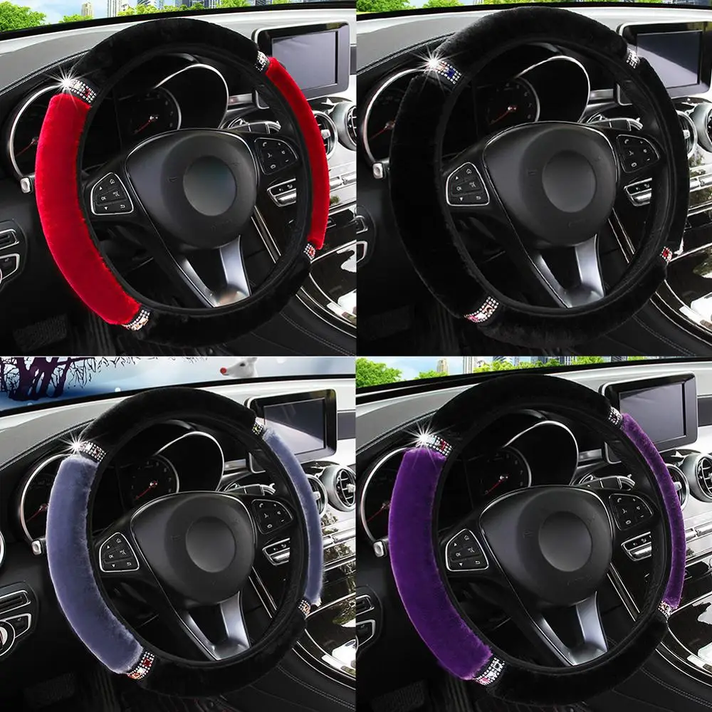 

Universal Diameter Soft Plush Rhinestone Car Steering Wheel Cover Interior Accessories Steering-Cover Car-styling 37-38cm
