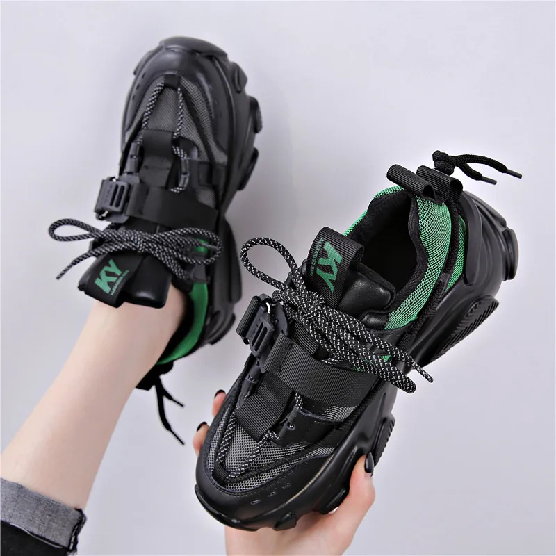 

Genuine Leather Women's Mesh Breathable Platform Sneakers 2020 Fashion Women Chunky Shoes Ladies Trainers Footwear