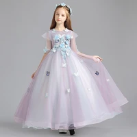 elegant o neck flower girl princess dress kid baby party wedding dresses for girls embroidery applique high waist slim fit dress
