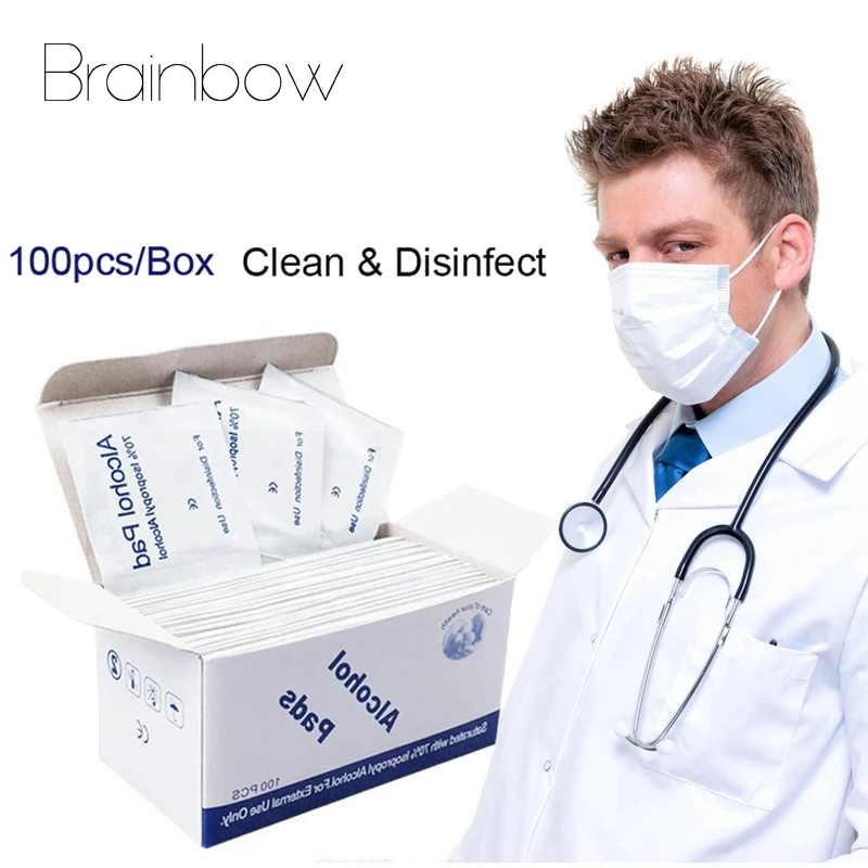 Brainbow Портативный 100 шт. профессиональные спиртовые прокладки влажные салфетки 70%