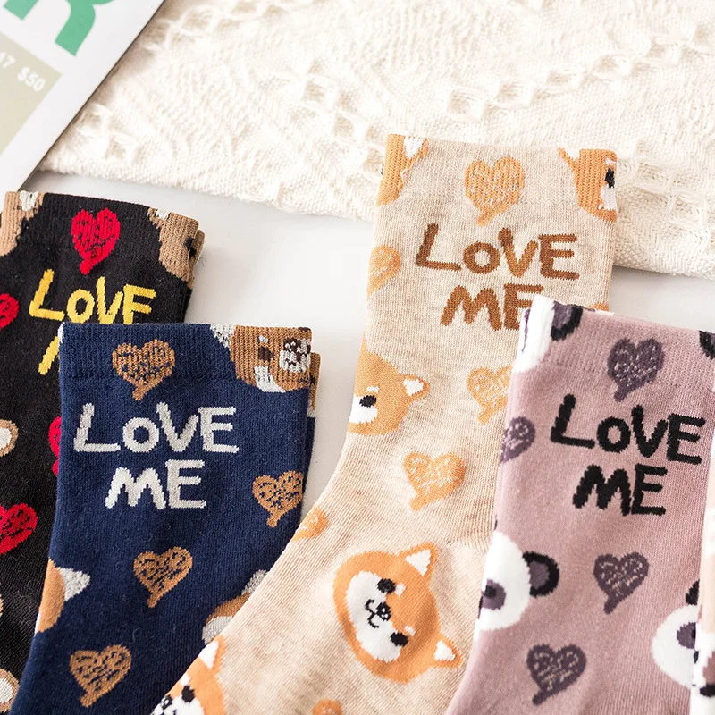 

New Cartoon Women's Socks Corgi Dog Funny Cute Lovely Fashion Personality Streetwear Love Heart Pop Long Sockken Girl