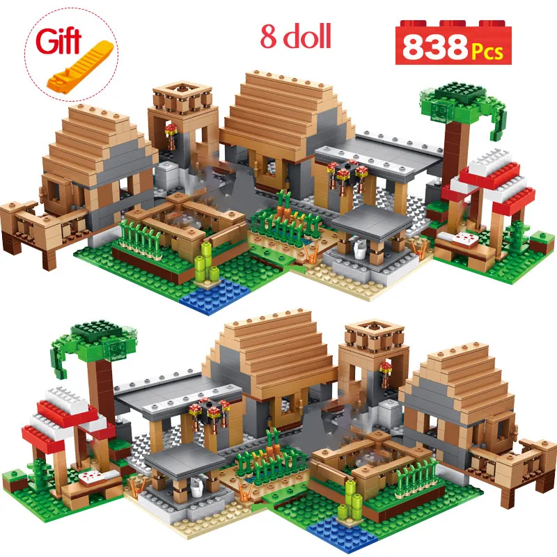 

My World The Farm Cottage Building Blocks Compatible blocksVillage House Figures Brick Toys for Children