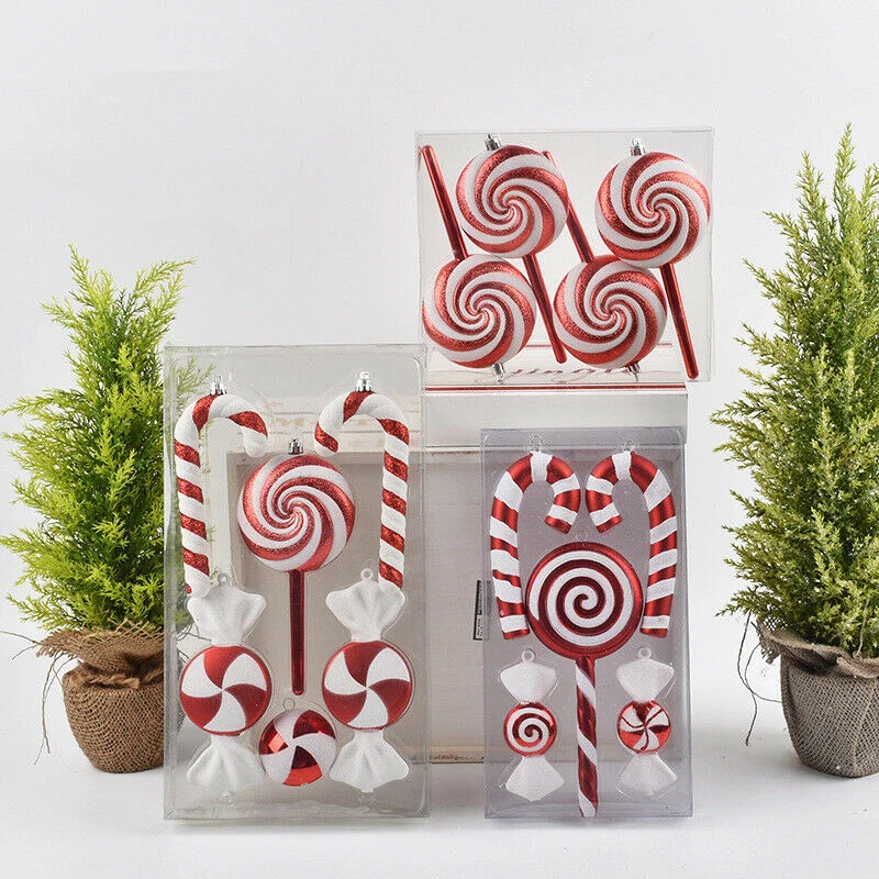 

4-6PCS Christmas Tree Lollipop Party Decor Hangers Combination Ornaments Candy Cane Decoration Red/White Cane Sweet Xmas Tree