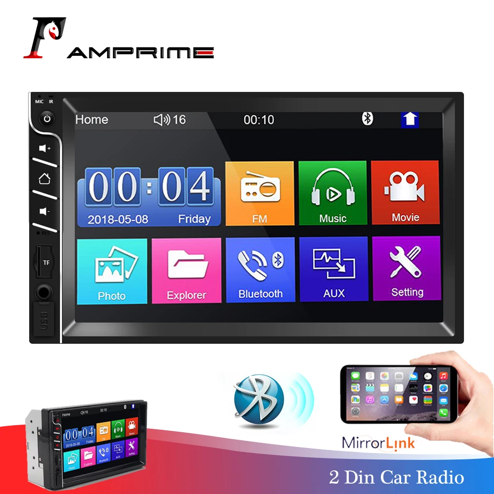 Автомагнитола AMPrime 2din 7 дюймов Mirrorlink Android радио 2DIN Bluetooth FM USB AUX SD мультимедиа MP5