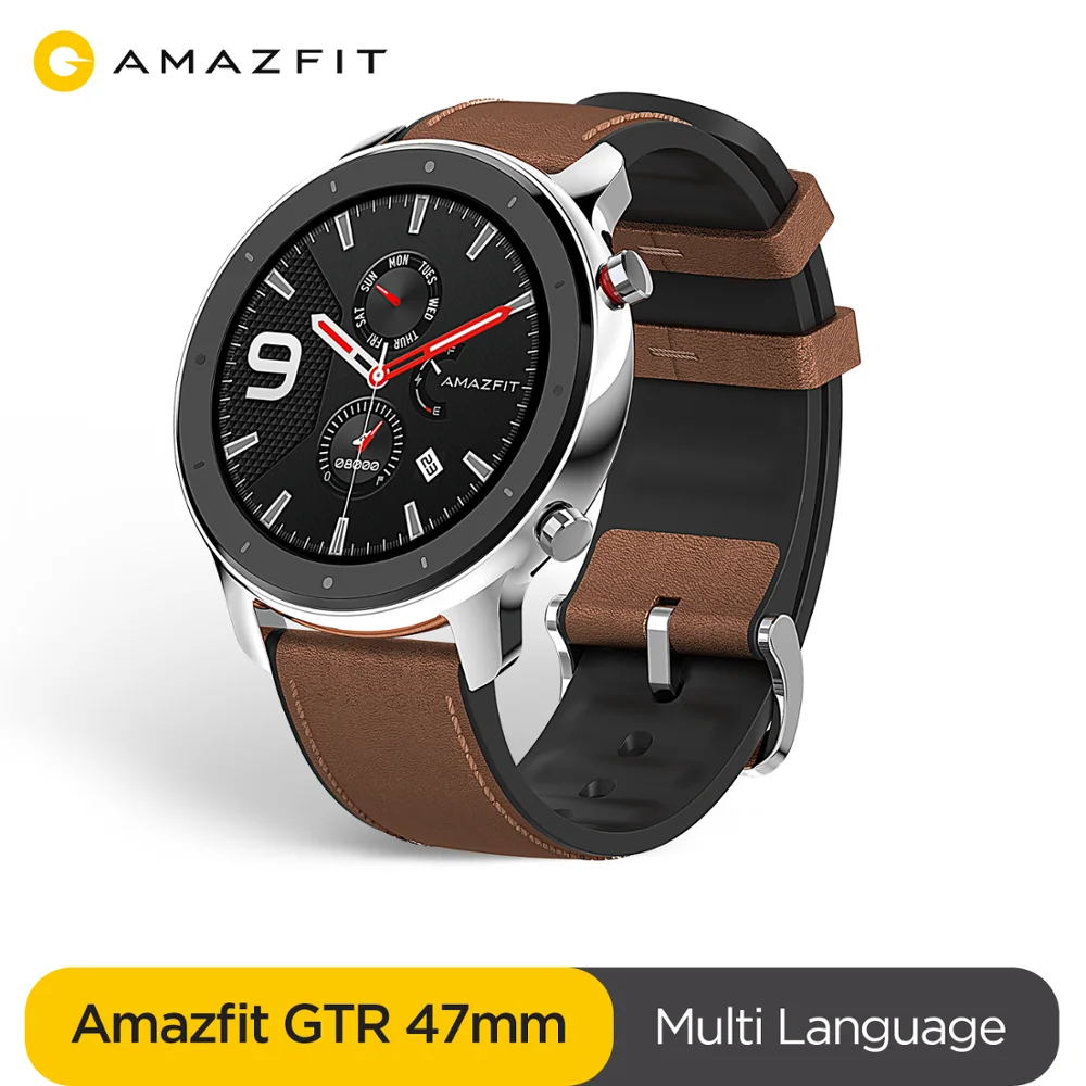 Смарт часы Amazfit GTR 47 мм 24 дня без подзарядки водостойкие до 5 АТМ с кожаным