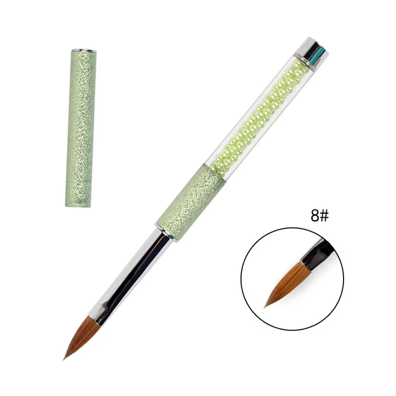 Green size 8 ANGNYA/1 шт., акриловая кисть для маникюра из колинского соболя 2#4#6#8#10#, розовые стразы, декорированные металлическими ручными кистями для ногтей, сделай сам, для рисования ногтей - Цвет: Green size 8