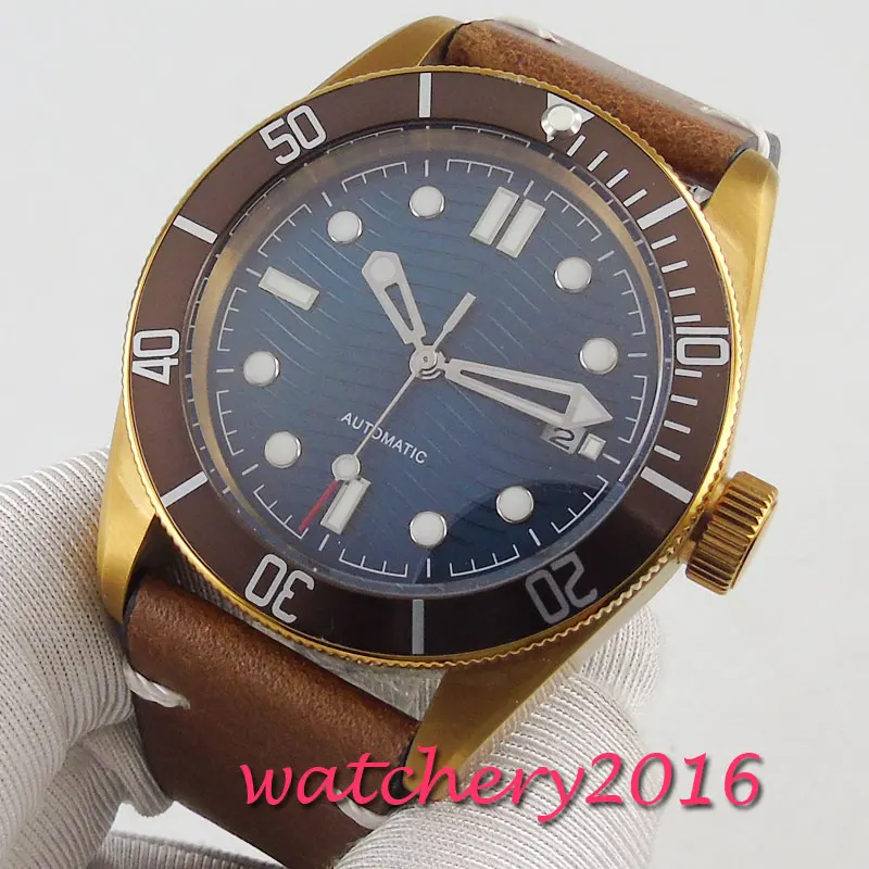 Классические мужские часы с бронзовым покрытием 41 мм автоматической датой и