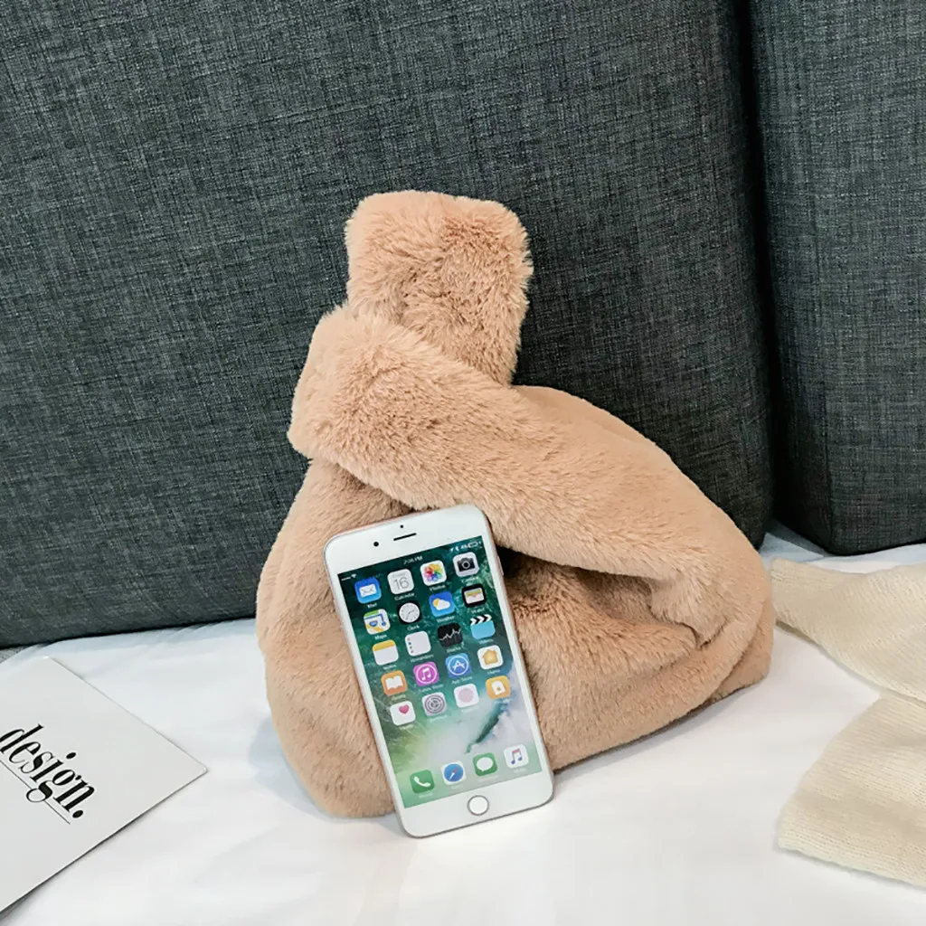 Женская модная плюшевая сумка без рукавов однотонная меховая с пряжкой зимняя