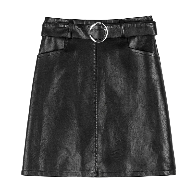 REALEFT осенне-зимняя черная юбка-карандаш из искусственной кожи с высокой талией