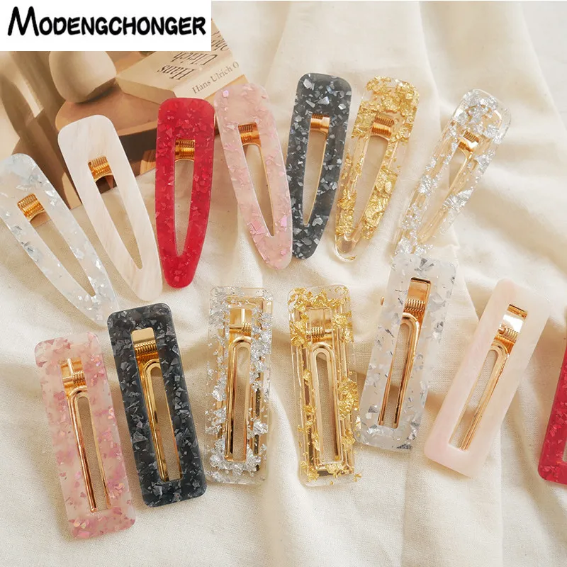 

1PC New Women Girls Acrylic Hollow Waterdrop Rectangle Hair Clips Tin Foil Sequins Hairpins Barrettes Headbands Hair Accessories