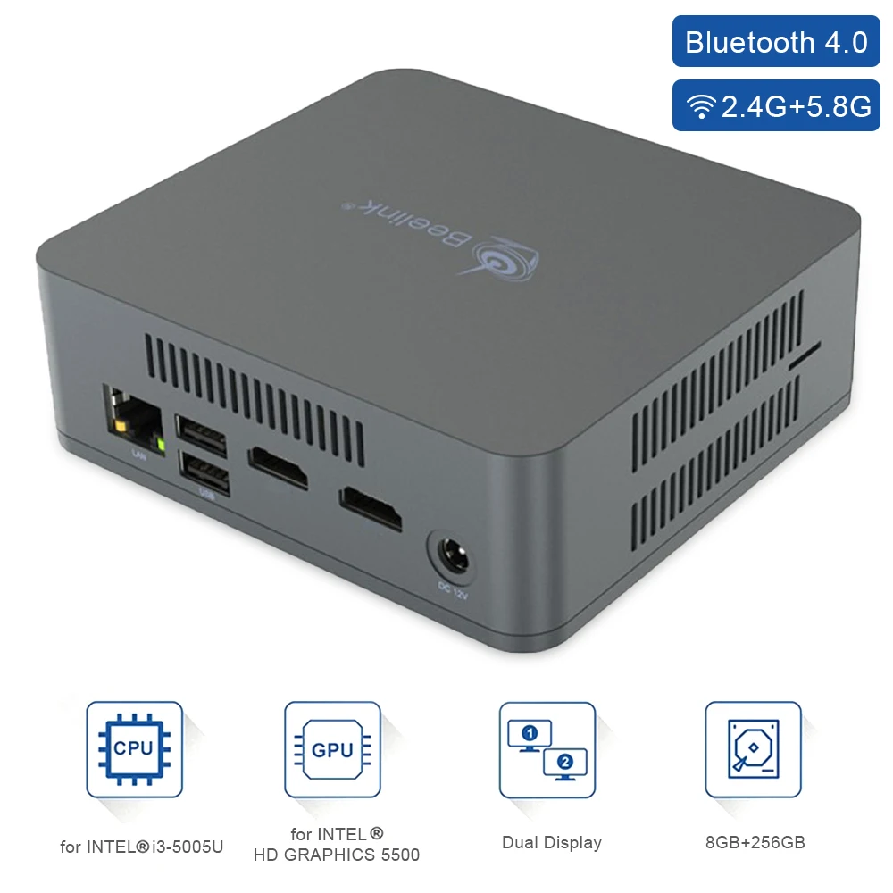 

Beelink мини-ПК U55 i3-5005U ЦПУ процессор 8 ГБ + 128 ГБ/8 ГБ + 256 ГБ SSD 1000M LAN 5G WIFI Bluetooth 4,0 мини-ПК Windows 10 Home