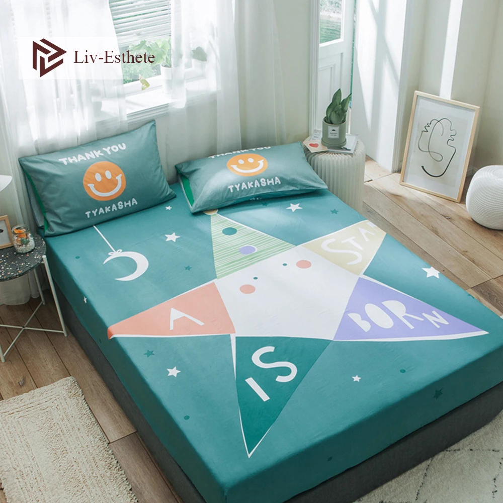 Простыня Liv-Esthete с мультяшными звездами и луной наматрасник постельное белье 100%