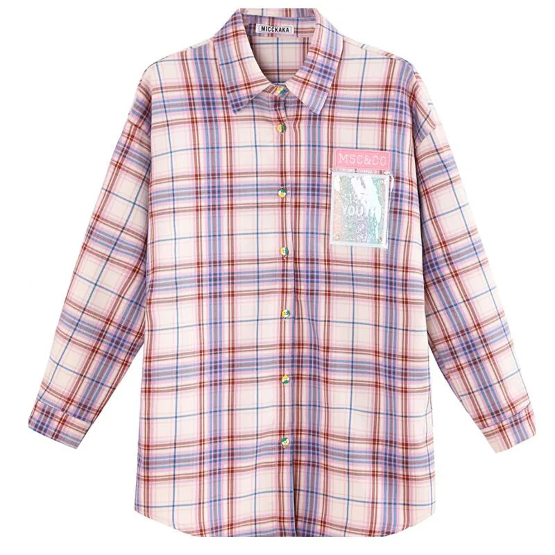 Модная женская рубашка в клетку весна осень 2021|Рубашки| |