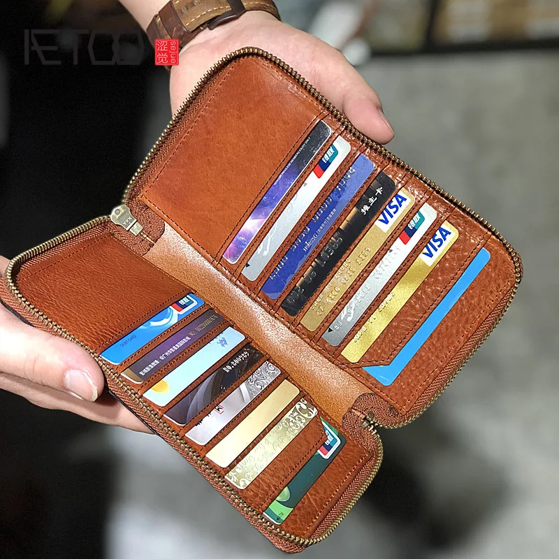 AETOO кошелек ручной работы из воловьей кожи длинный винтажный кожаный зажим для