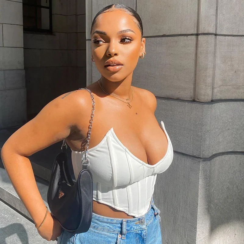 

Sexy Bustier Corsets Top Women Strapless Off Shoulder Skinny Tank Vests Party Outfits Summer White Push Up Crop Tops 2021