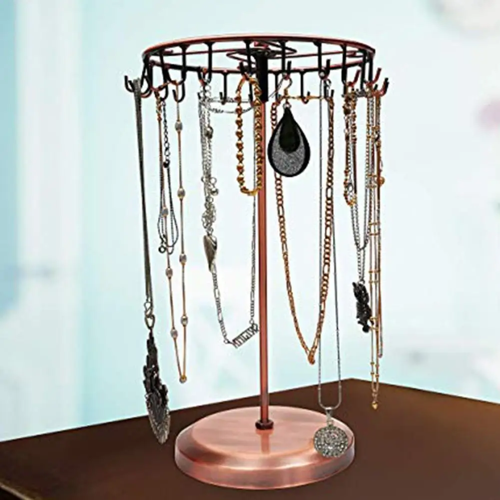23 Hooks Metal Earrings Holder Rotating Necklace Display Rack Pendant Bracelet Stand Jewelry Rack Storage Necklace/Rings/Earring