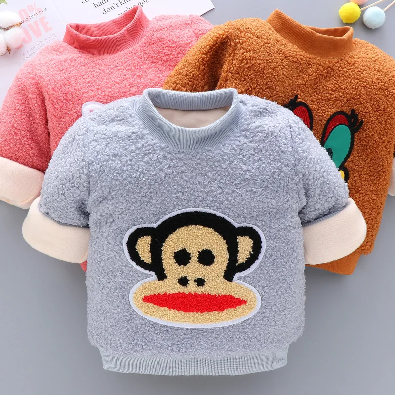 Children's Fleece Padded Sweater Warm Top Baby Boys Girls Clothing Tops Cartoons Toddler Kids Clothes for Baby Boy Girl Sweaters