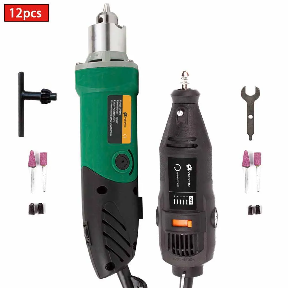 VP505 VP301-12ppcs 480 Вт/180 Вт 2 стиля, электрическая дрель, 6 позиций, переменная скорость, вращающийся инструмент, мини-шлифовальная машина для Dremel, шлифовальный металл, электрические сверла, инструменты - Цвет: VP505 VP301-12ppcs