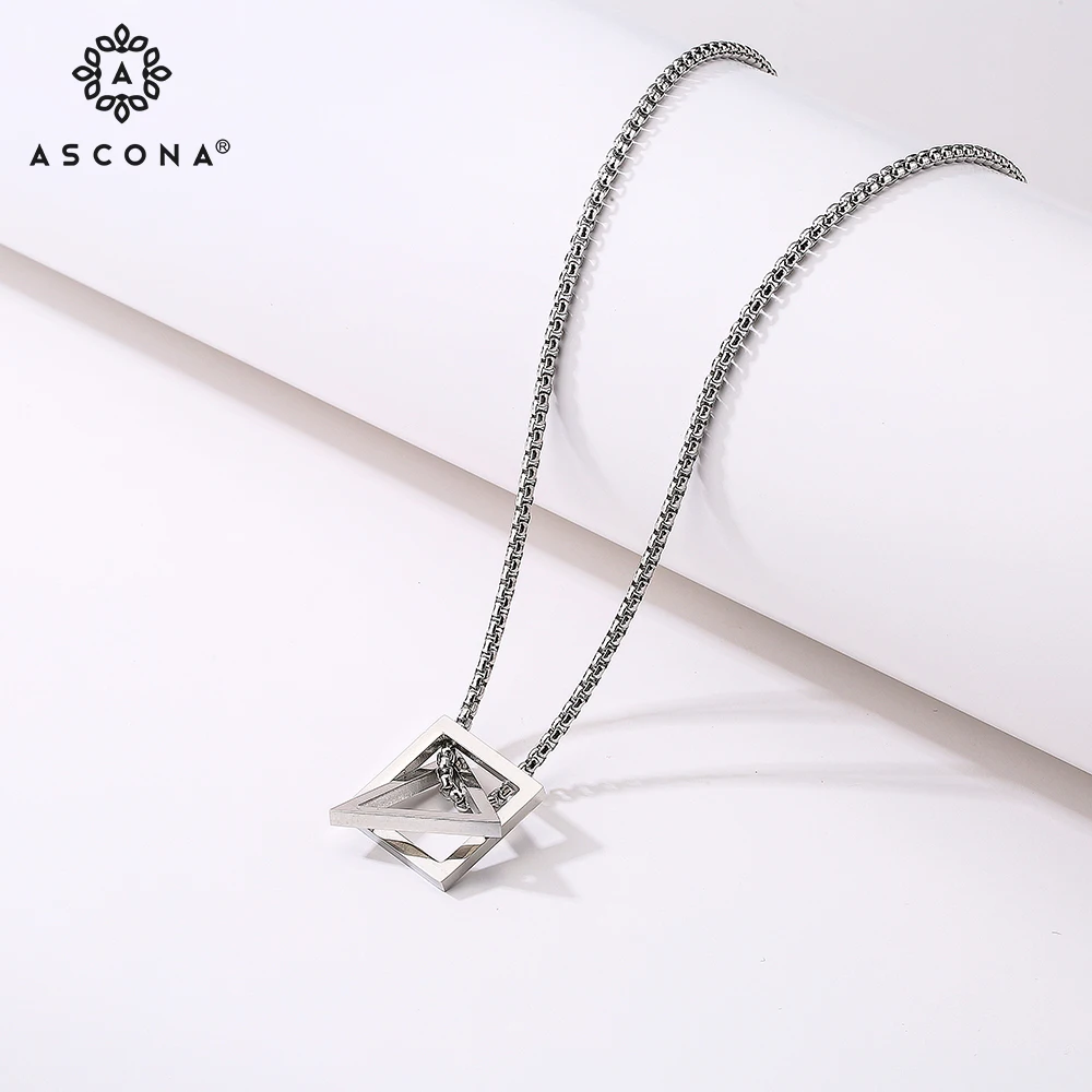 

ASCONA Stainless Steel Pendant Geometric Style Necklace Triangular Quadrilateral Silver Plated Necklace for Women and Men