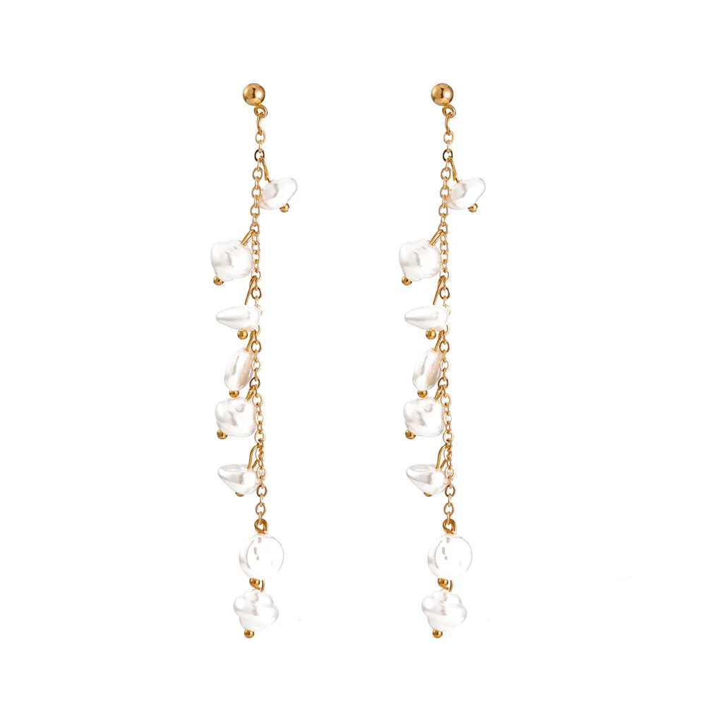 

Серьги-подвески с жемчугом женские, простые длинные висячие ювелирные украшения неправильной формы с супер феями в Корейском стиле, N1017