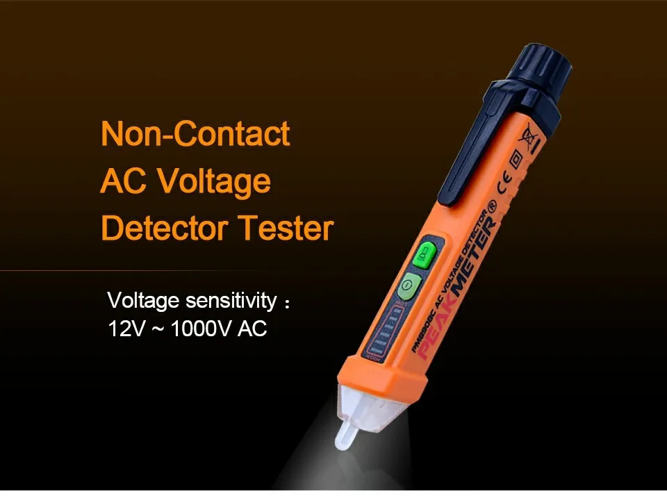 PEAKMETER PM8908C Бесконтактный тест напряжения er, Aidbucks 12-1000 В переменного тока со светодиодным фонариком тест живого провода переменного тока вольт