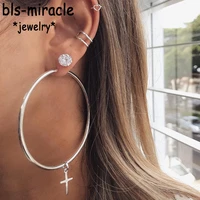 bls miracle bohemia fashion crystal cross big round hollow heart shape earring for women 2019 vintage drop earrings jewelry