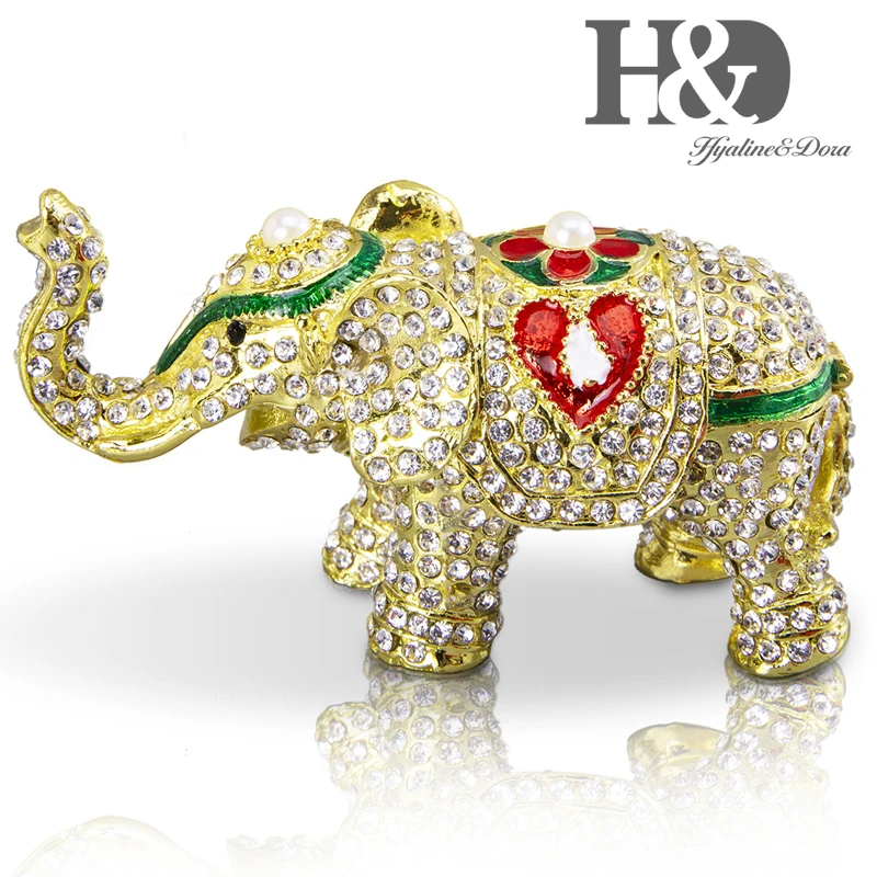 H& D ручная роспись, эмалированная фигурка слона, животное, декоративное украшение, навесные коробки для украшений, брелок, уникальный подарок для домашнего декора - Цвет: Gold 1