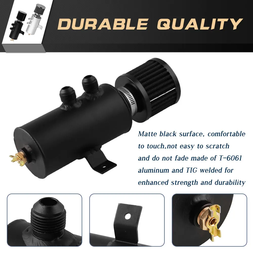 Oil Catch Can Tank with Breather Filter Aluminium 10 AN Round 0.75L Brushed Baffled Universal Separator bracket