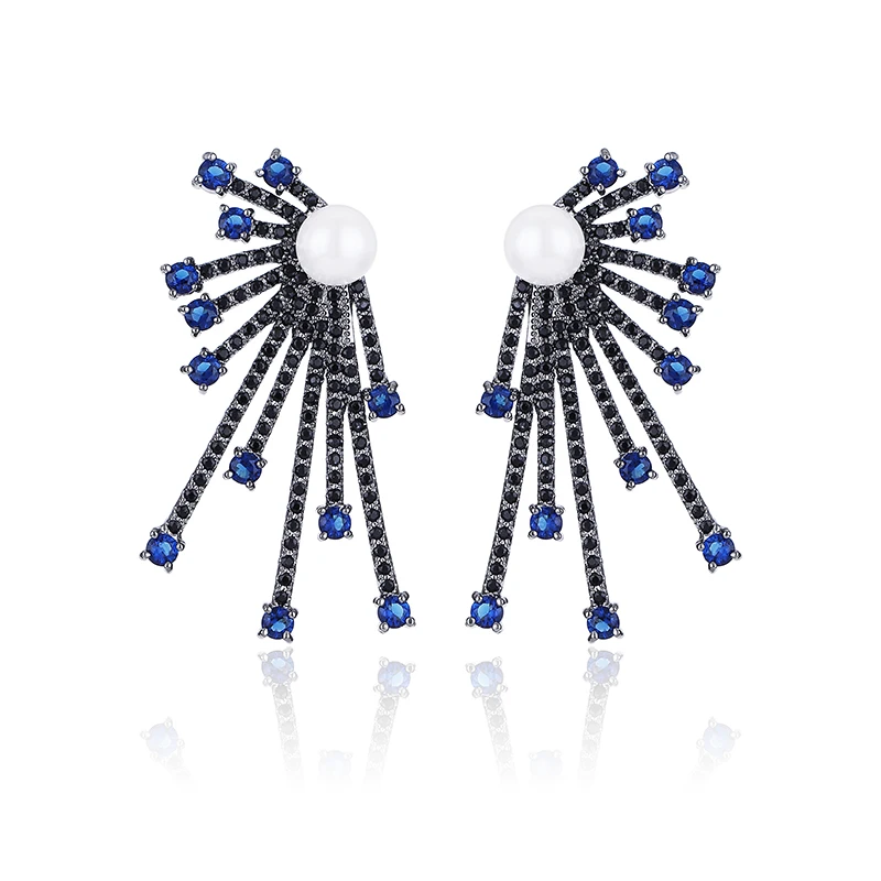 Серьги гвоздики женские с фианитами и жемчугом|Серьги-гвоздики| |