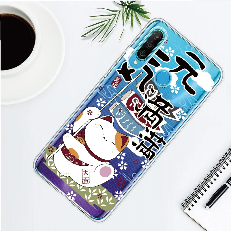 Koi Fish Cherry Blossom Lucky Cat для huawei Honor mate 10 20 Nova P20 P30 P40 P умный мягкий кристально тонкий