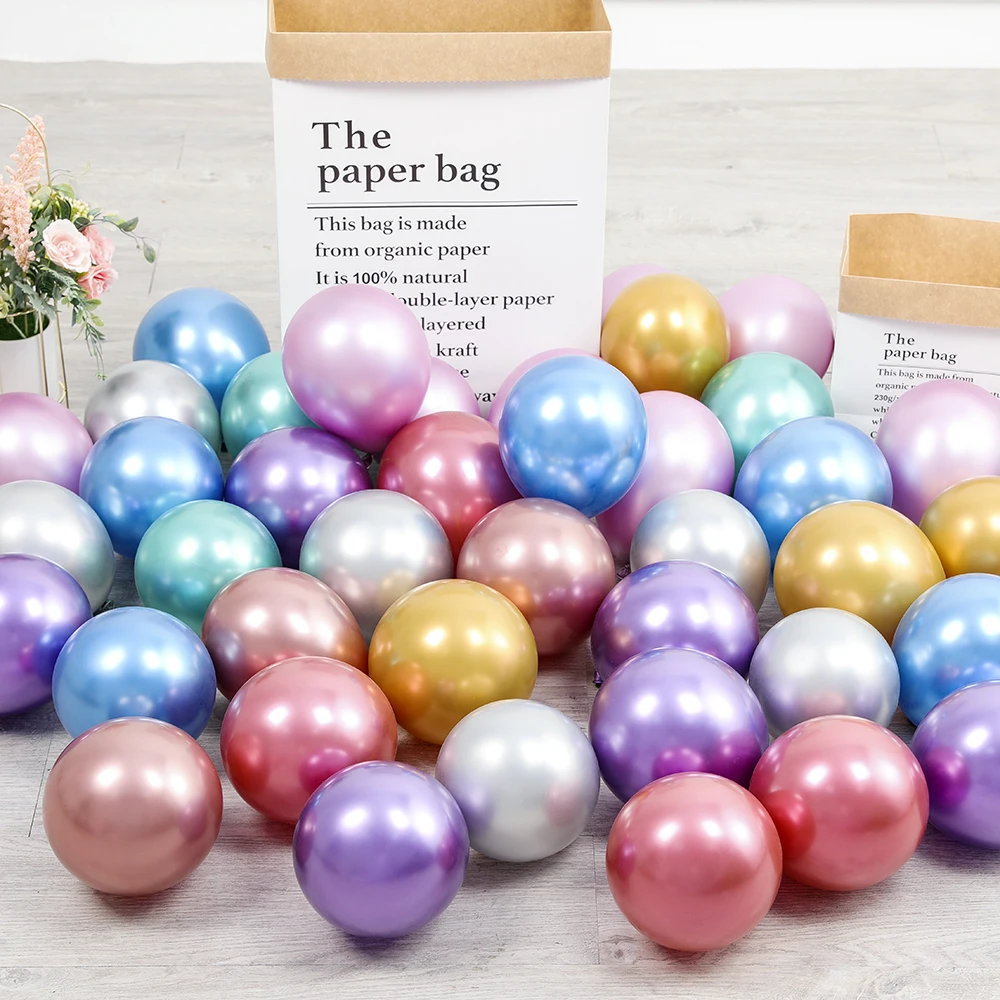 

10Pcs 20pcs 5inch Gold Silver Purple Green Blue Metal Balloon Wedding Balloons Happy Birthday Latex Metal Chrome Ballon Decor