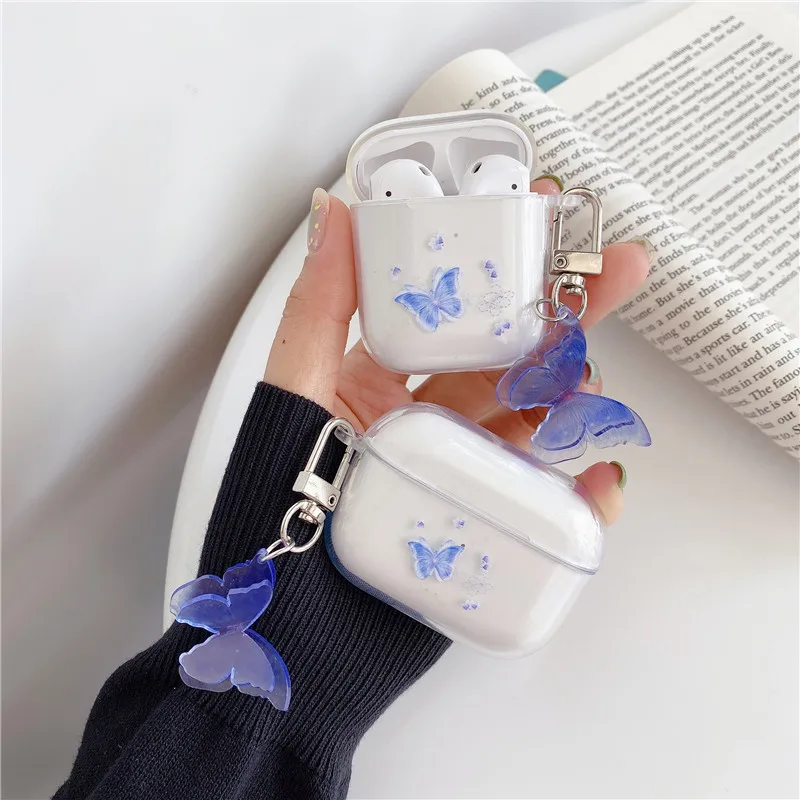 Прозрачный чехол с милыми бабочками для Apple Airpods мультяшный наушников air pods Pro 2 1