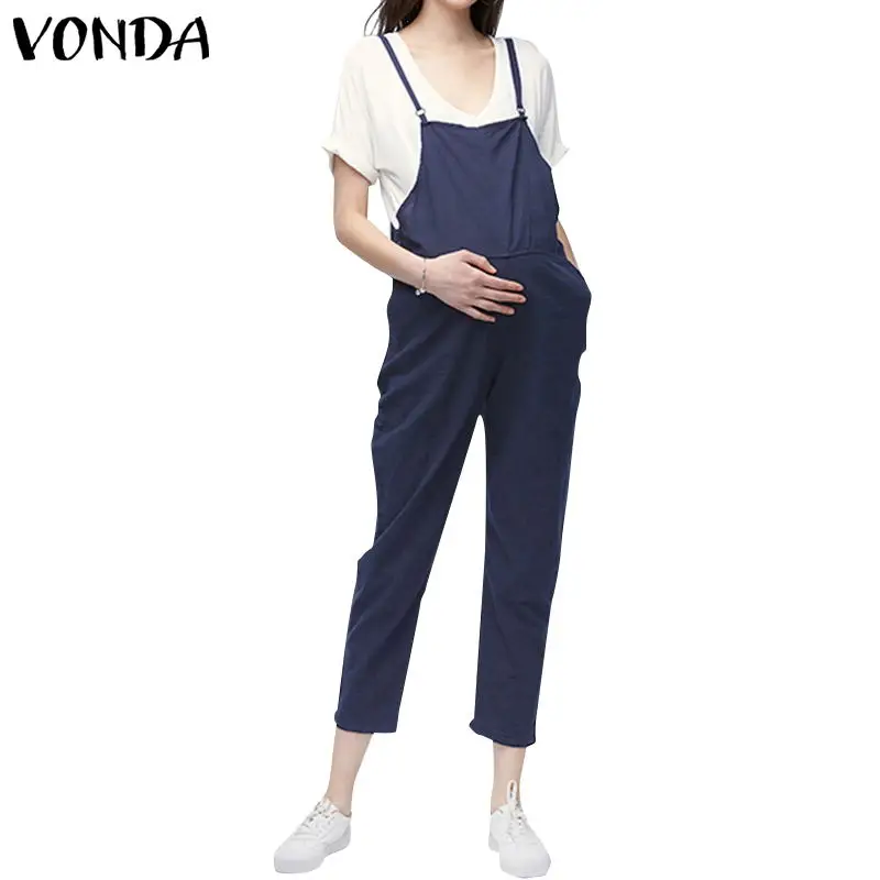 VONDA, Одежда для беременных,, Комбинезоны на лямках для беременных, женские комбинезоны, повседневные штаны для беременных, брюки без рукавов, Комбинезоны - Цвет: Navy