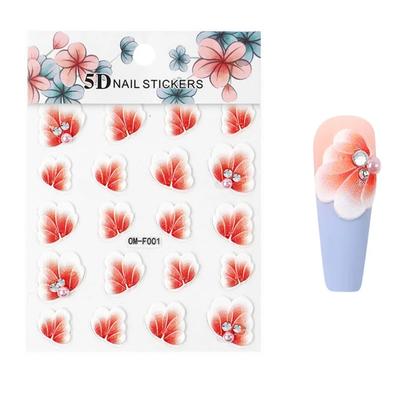 

5D Embossed Self Adhesive Nails Art Stickers Acrylic Flower Feather Pattern Designs Empaistic Engraved Decals Tool