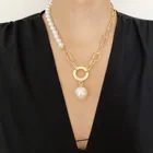 Женское винтажное ожерелье в стиле барокко, нестандартное жемчужное колье с цепочкой с застежкой, модное металлическое ожерелье в стиле панк с крестом-бабочкой, кулон