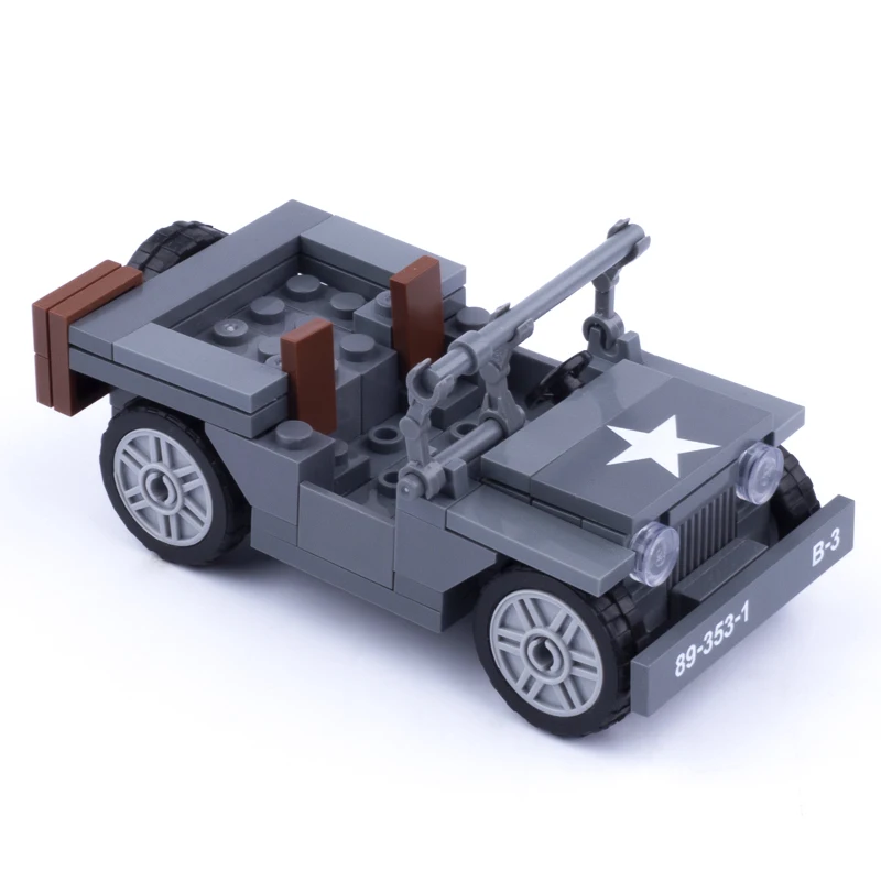 

WW2 US Army Jeeped Model Building Blocks Military Soldiers Figures Accessories Tank Vehicle Armor Car Weapons Bricks Toys Gift