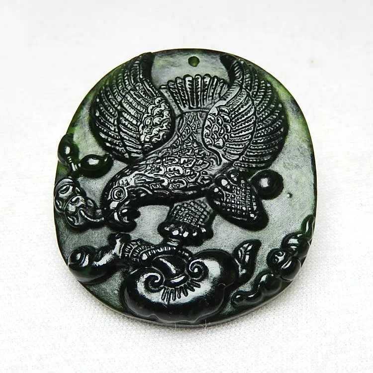 Ожерелье с подвеской в виде орла из натурального черного и зеленого нефрита