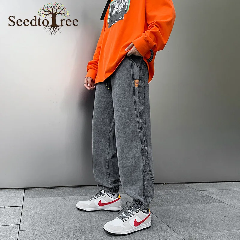 Solid Color Casual Jeans Men's Korean Fashion Denim Trousers Loose Harem Pants Ankle Length Pants